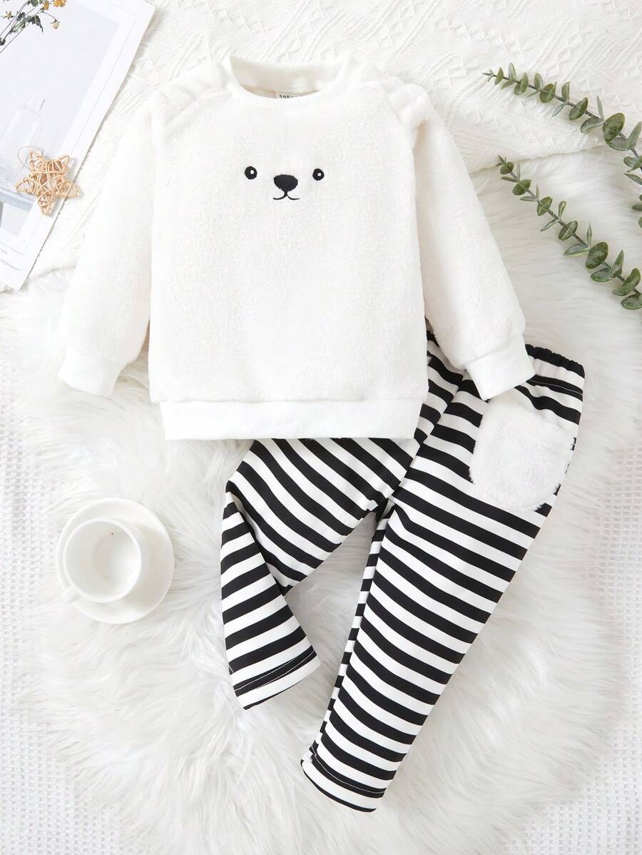 Baby Girls' Striped Print Homewear Clothes - Black and White - View 1