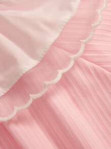 女嬰拼色荷葉邊細部長袖連身衣 - 粉色 - 查看 6