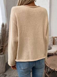 EMERY ROSE Drop Shoulder Sweater With Five-Pointed Star Pattern Knit Pullover Fall Winter Sweater - Khaki - View 2