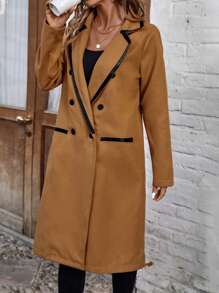 SHEIN LUNE Women's Fashion Double Breasted Woolen Coat Fall Cloth For Women - Khaki - View 6