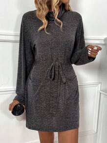 SHEIN LUNE 女雙口袋兜領背心連身裙 - 深灰色 - 查看 5