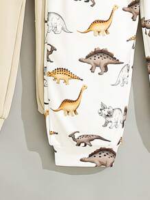 SHEIN 男孩三件純色針織長褲加可愛恐龍圖案針織長褲 - 棕色 - 查看 4