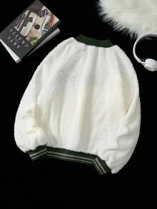 SHEIN EZwear Sang trọng Của phụ nữ Áo nỉ Với Flocked Và Sang trọng - trắng - Xem 2