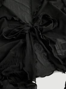 SHEIN MOD 女士前扣鈕帶波浪袖上衣 - 黑色 - 查看 4