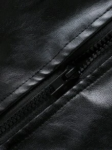 SHEIN Little Girls' Cool Faux Leather Jacket With Furry Collar For Autumn - Black - View 5