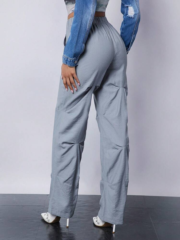 Women's Solid Color Pleated Straight Loose Casual Pants