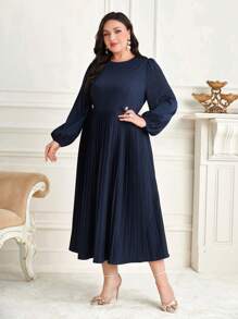 Modelyn 大尺碼女裝百褶袖收腰連衣裙