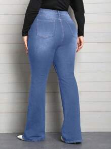 EMERY ROSE Denim ukuran plus Tombol Kantong Zip Plain - Light Wash - View 2