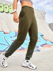 Street Sport 女士橄欖綠高腰拼接運動褲