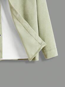 SHEIN Boys' Solid Color Cardigan With Lapel Collar And Matching Pants Set - Green - View 6