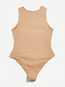 SHEIN Essnce 大尺碼女款純色百褶連身衣 - 卡其色 - 查看 11