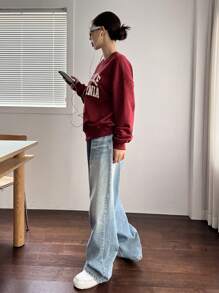 DAZY Women's Letter Print Drop Shoulder Sweatshirt