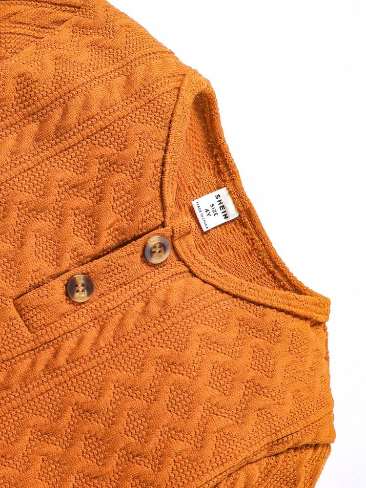 2pcs/set Toddler Boys' Cute Knitted Round Neck Long Sleeve Sweater And Pants Set For Fall And Winter