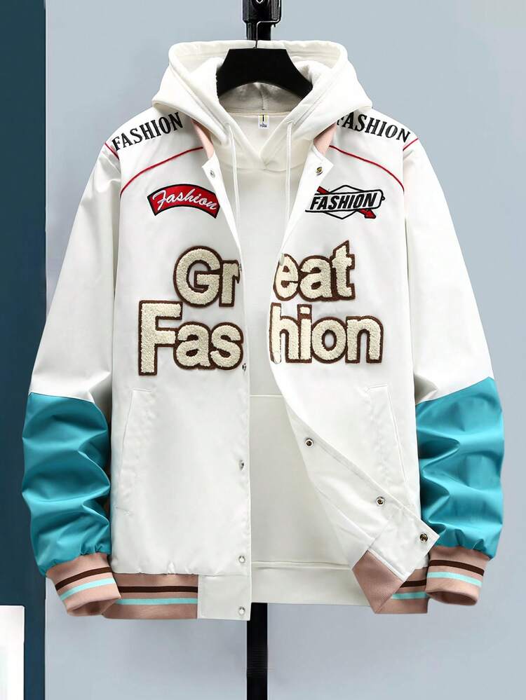 Men's Letter Print Contrast Color Jacket