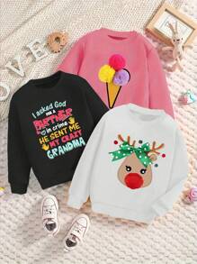 SHEIN Sudadera De Niña Con Estampado De Bolas Peludas En 3d - Multicolor - Ver 1