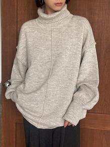 FRIFUL Women's Turtleneck Drop Shoulder Sweater - Apricot - View 4