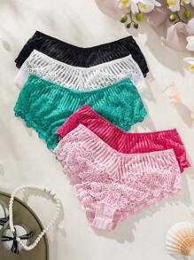 SHEIN Women's Lace Triangle Panties 5pcs/set Combination - Multicolor - View 1