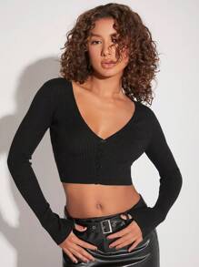 Hauture Lace Up Backless Crop Cardigan - Black - View 2