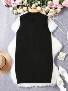 Chiquease Women's Solid Color Half Button Down Sweater Dress - Black - View 2