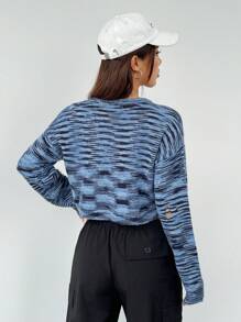 SHEIN EZwear 女士長袖圓領毛衣 - 藍色 - 查看 2