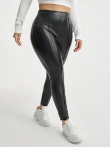 SHEIN Essnce 簡約款女士加大碼側拉鍊開襟褲襪 - 黑色 - 查看 3