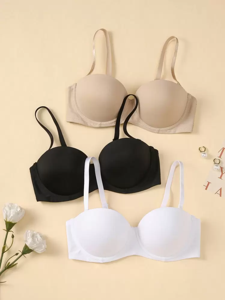 Lot de soutiens-gorge rembourrés en tissu décontractés pour femmes, confortables pour le port quotidien - Multicolore - Voir 1