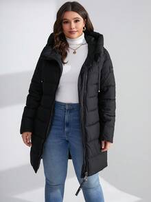 GASMAN Plus Size Women's Zip-Up Hooded Padded Coat - Black - View 6