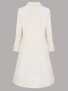 SHEIN Clasi 女士加大號雙排扣羊毛大衣,帶翻領領口 - 米色 - 查看 2