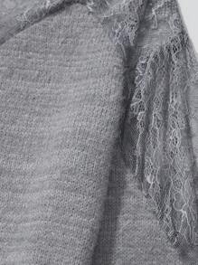 SHEIN LUNE Suéter de punto de unicolor con parches de encaje para mujer, otoño e invierno - Gris Claro - Ver 7