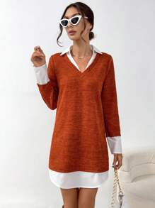 SHEIN Essnce Mulheres Vestido - Caqui - Ver 6