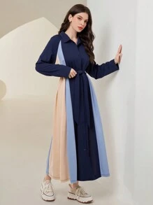 Seusyu 女性彩色拼接腰帶襯衫裙 - 彩色 - 查看 5