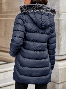 EURMUSE Women'S Hooded Padded Parka Jacket With Collar - Navy Blue - View 2