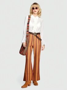 ROMWE Hippie Women's Solid Color Ruffle Trim Decorated Fashionable Blouse - Apricot - View 5