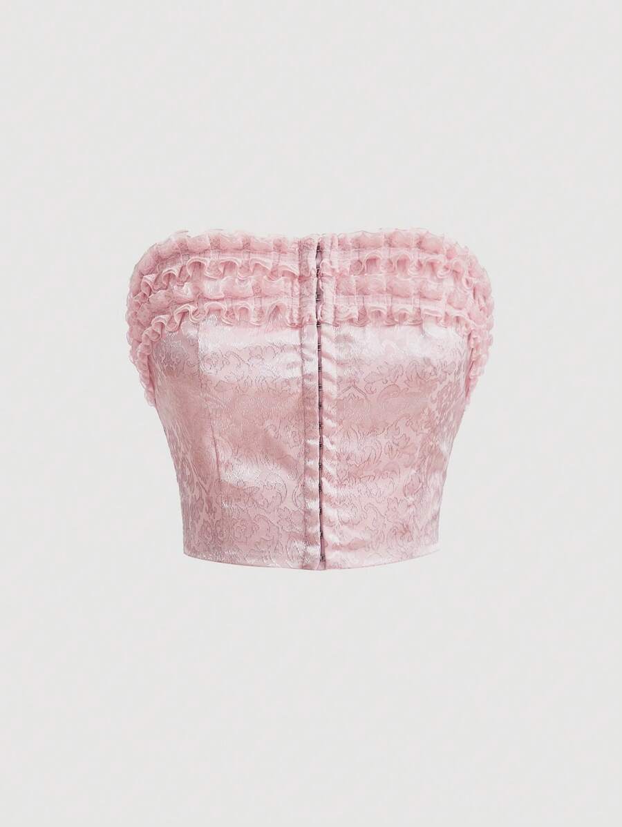 SHEIN MOD Women'S Frill Trim Bandeau Top - Pink - View 1