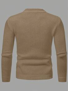 Manfinity Homme Solid Color Men's Zipper Cardigan Sweater - Khaki - View 2