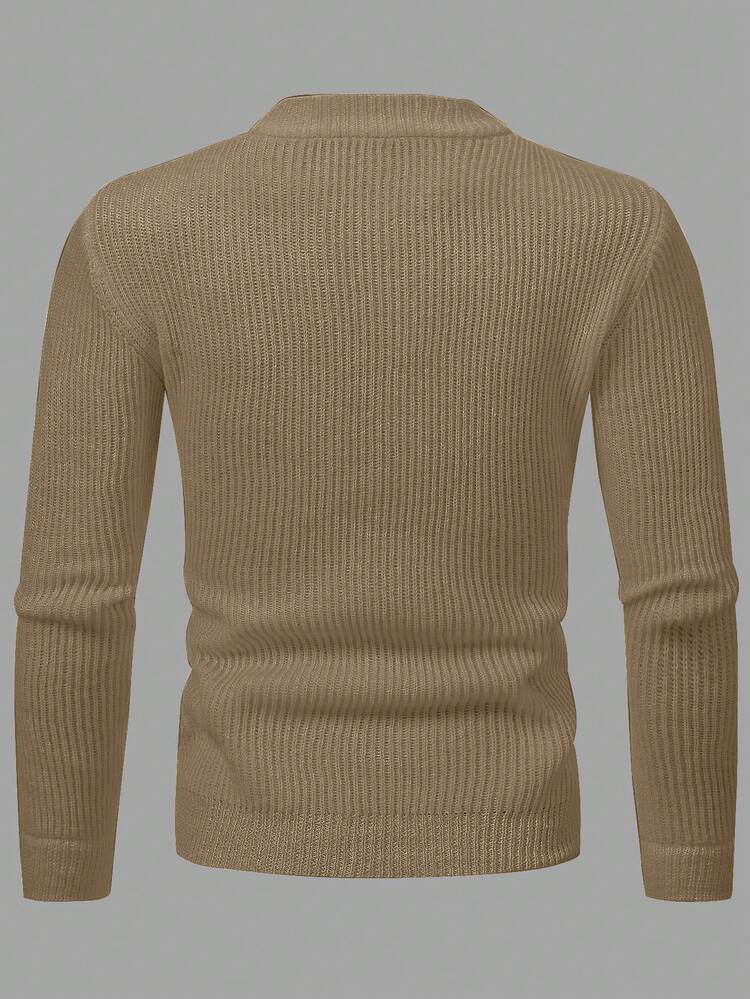 Manfinity Homme Solid Color Men's Zipper Cardigan Sweater - Khaki - View 2