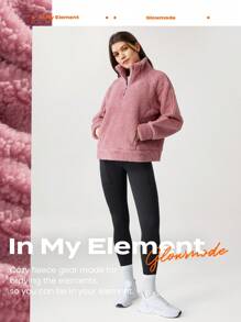 GLOWMODE Thick Polar Fleece Half-Zip Winter Sweatshirt With Zip Pocket Comfortable Warm - Dusty Pink - View 7