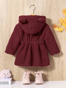 SHEIN Em bé Cô gái Thời gian rảnh rỗi áo có mũ Chiều dài trung bình áo Với Sang trọng Lót - Màu Đỏ Sâu - Xem 2