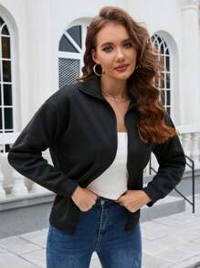 INAWLY Moletom Feminino com Estampa Nas Costas e Gola Esporte Outono - Preto - Visão 5