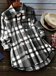Women's Fashion Autumn Long Sleeve Plaid Casual Shirt With Pockets