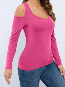 SHEIN Essnce Women's Solid Color Sleeveless T-shirt - Hot Pink - View 3