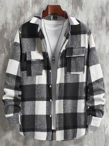 男裝時尚夾克,格紋襯衫領和口袋細節 - 彩色 - 查看 3