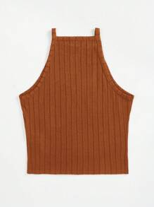 SHEIN EZwear 大尺碼女羅紋針織緊身背心 - 鏽棕色 - 查看 2