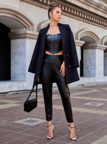 Anewsta Pu Leather Wide Waistband Pants