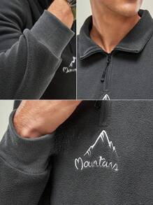 In My Nature Men's Text Pattern Zipper Half-front Outdoor Sweatshirt - Grey - View 7