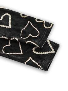 Marina Oliveira Plus Size Women's Heart Pattern Print Dress With Waistline Pleats - Black - View 4