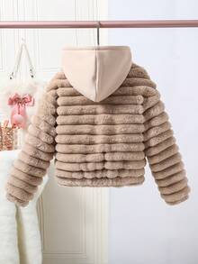 SHEIN Cô gái Sang trọng Tính hai mặt áo có mũ Dây kéo Áo khoác , Hai mặt Mặc - Màu Khaki - Xem 3