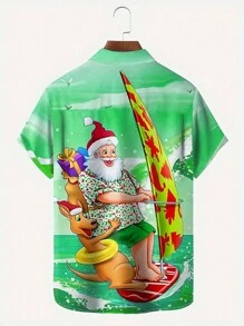 Manfinity Hypemode 男士加大號聖誕衝浪圖案襯衫 - 彩色 - 查看 2