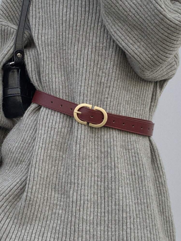 Burgundy PU Leather Buckle Belt