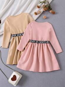 Young Girl Letter Print Dress - Multicolor - View 2